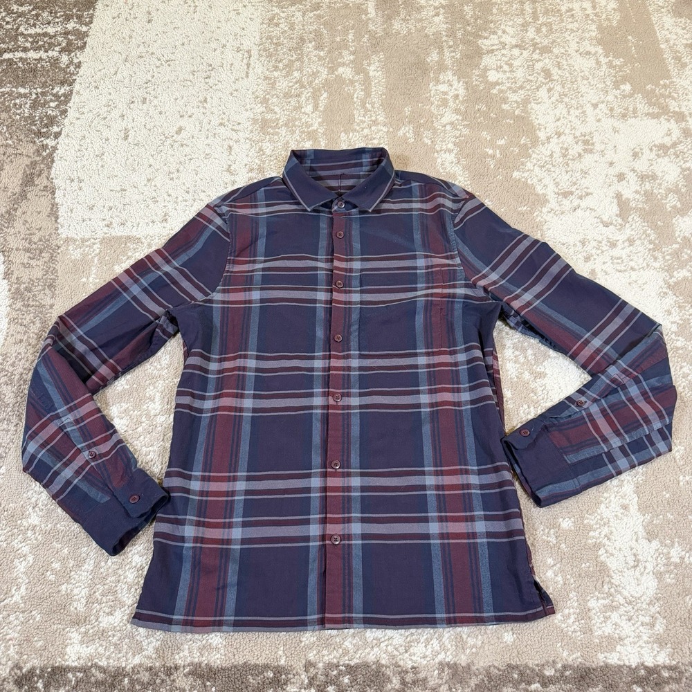 Lululemon Shirt Mens Medium Red Blue Plaid Masons Peak Flannel Long Sleeve